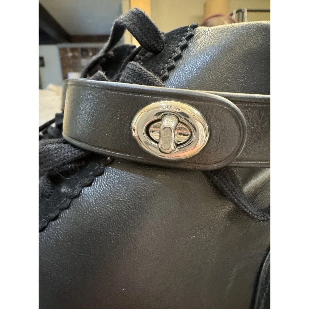 Coach‎ Q9125 C213 Black Leather Suede High Top Sneakers Shoes size 9.5